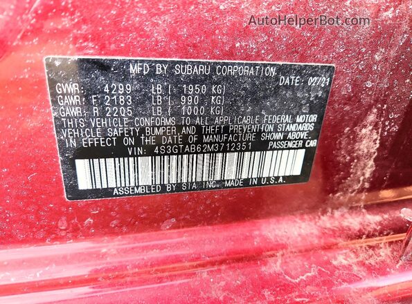 4S3GTAB62M3712351 2021 SUBARU IMPREZA Бордовый 