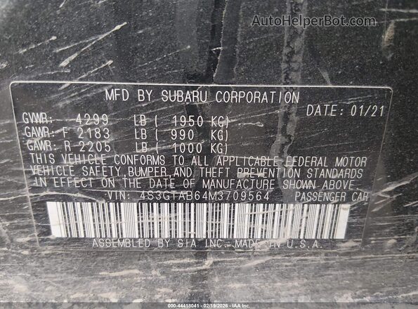 4S3GTAB64M3709564 2021 SUBARU IMPREZA Black 