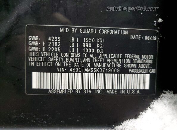 4S3GTAM66K3749669 2019 SUBARU IMPREZA Black 
