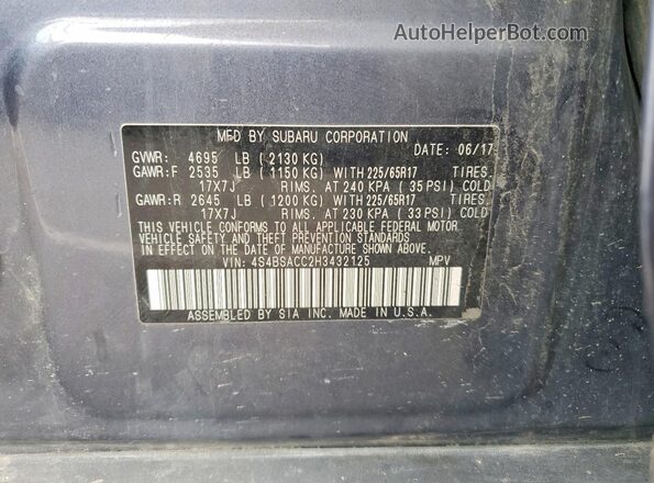 4S4BSACC2H3432125 2017 SUBARU OUTBACK Charcoal 