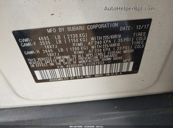 4S4BSANC1J3287923 2018 SUBARU OUTBACK White 