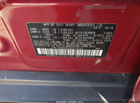 4S4BSANC8G3270254 2016 SUBARU OUTBACK Red Widok komory silnika