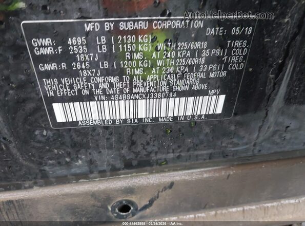 4S4BSANCXJ3380794 2018 SUBARU OUTBACK Black 