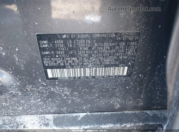 4S4BTAAC0L3206836 2020 SUBARU OUTBACK Gray Widok komory silnika