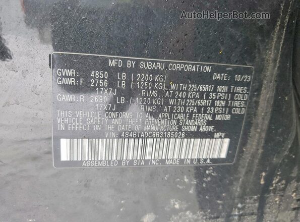 4S4BTADC6R3185026 2024 SUBARU OUTBACK Black Vista de la etiqueta del VIN