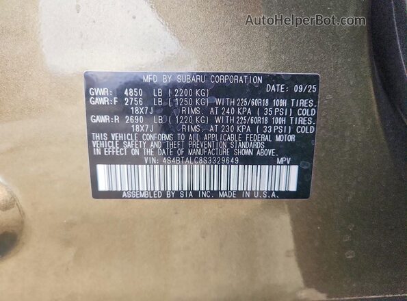 4S4BTALC8S3329649 2025 SUBARU OUTBACK Green VIN կոդի պիտակի տեսք