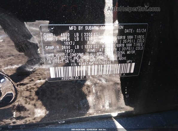 4S4BTAMC1R3246296 2024 SUBARU OUTBACK Black Engine compartment view