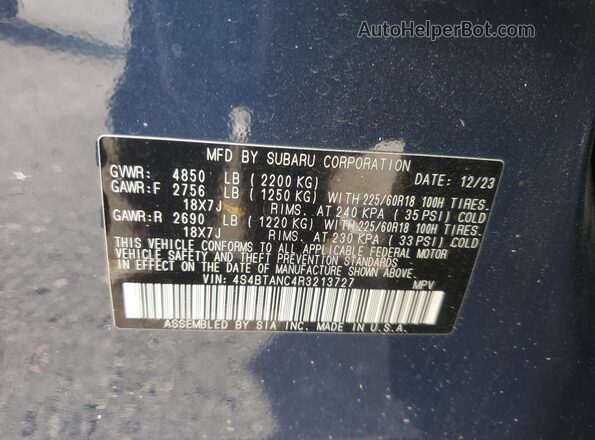 4S4BTANC4R3213727 2024 SUBARU OUTBACK Blue Widok komory silnika