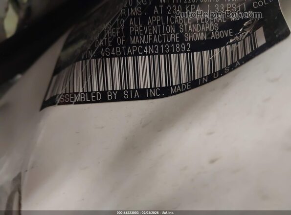 4S4BTAPC4N3131892 2022 SUBARU OUTBACK White Engine compartment view