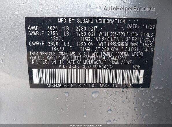 4S4BTGLD7P3153003 2023 SUBARU OUTBACK Silver Widok komory silnika