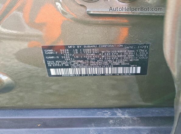 4S4BTGLDXN3163098 2022 SUBARU OUTBACK Green Սալոնի 360 աստիճան տեսք