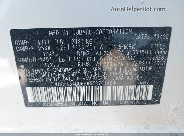 4S4GUHB65T3707404 2026 SUBARU CROSSTREK White Vista del compartimento del motor