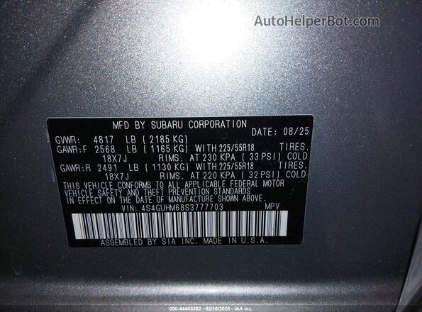 4S4GUHM68S3777703 2025 SUBARU CROSSTREK Silver Vista del compartimento del motor