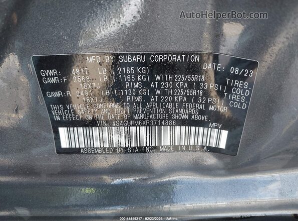 4S4GUHM6XR3714886 2024 SUBARU CROSSTREK Gray Widok komory silnika