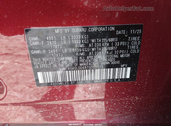 4S4SLDD68T3022719 2026 SUBARU FORESTER Red Вид підкапотного простору