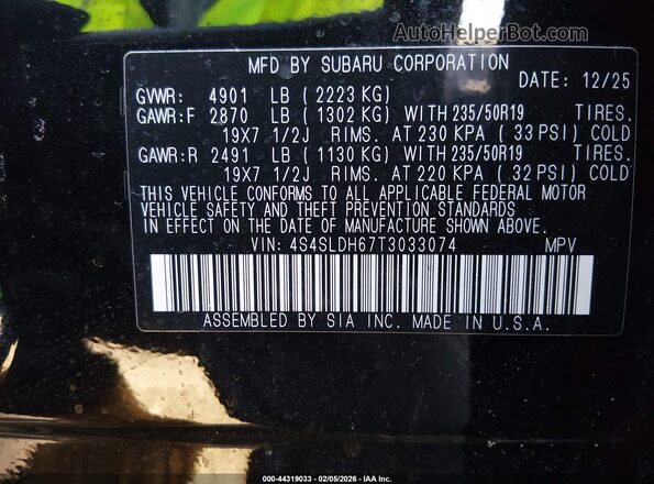 4S4SLDH67T3033074 2026 SUBARU FORESTER Black Engine compartment view