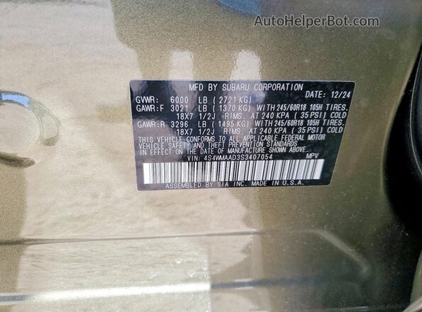 4S4WMAAD3S3407054 2025 SUBARU ASCENT Green Vista de la etiqueta del VIN