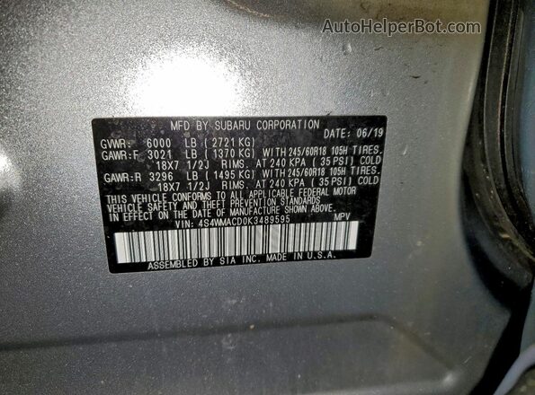 4S4WMACD0K3489595 2019 SUBARU ASCENT Silver 