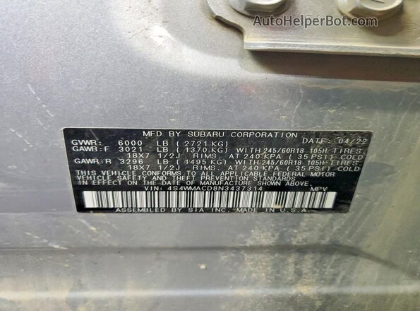4S4WMACD8N3437314 2022 SUBARU ASCENT Silver სალონის 360-გრადუსიანი ხედი