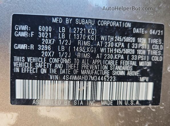 4S4WMAHD7M3446223 2021 SUBARU ASCENT Brown 