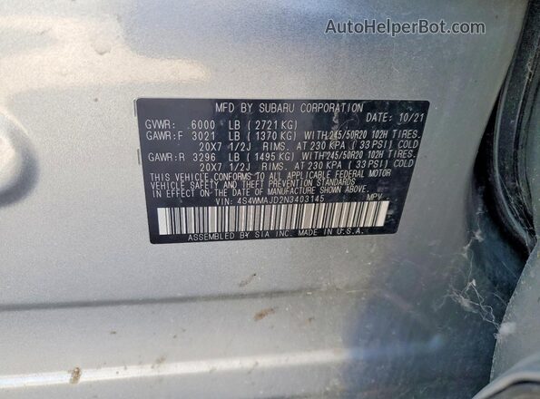 4S4WMAJD2N3403145 2022 SUBARU ASCENT Gray 