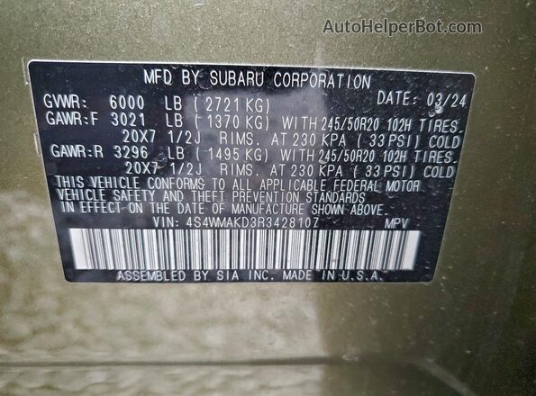 4S4WMAKD3R3428107 2024 SUBARU ASCENT Green 