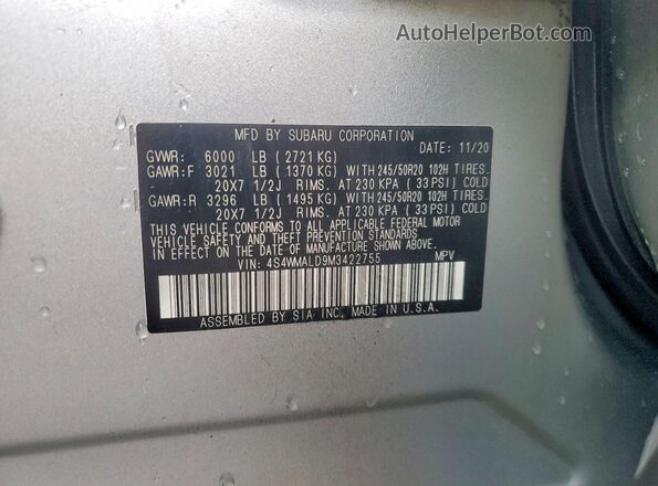 4S4WMALD9M3422755 2021 SUBARU ASCENT Silver 