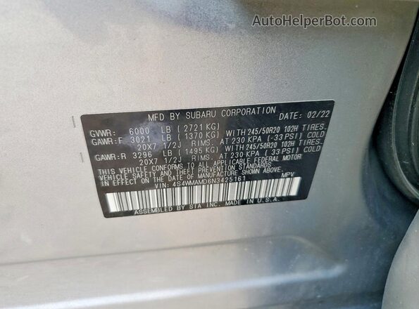4S4WMAMD6N3425161 2022 SUBARU ASCENT Silver 