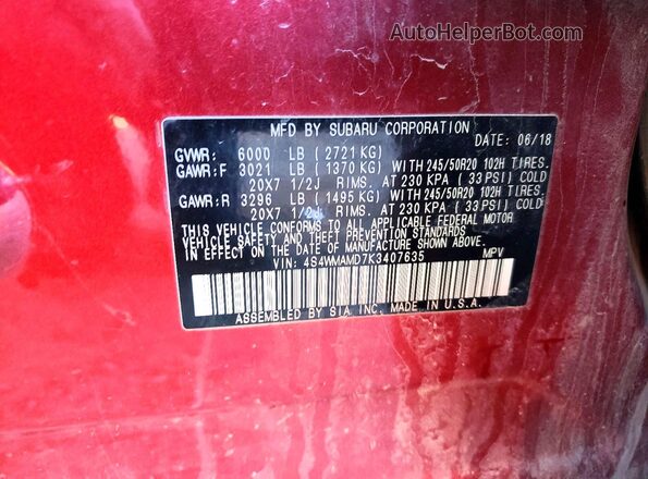 4S4WMAMD7K3407635 2019 SUBARU ASCENT Burgundy 