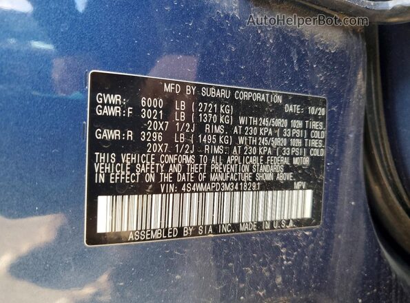 4S4WMAPD3M3418291 2021 SUBARU ASCENT Blue 