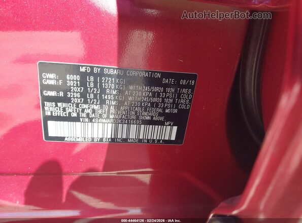 4S4WMARD3K3416695 2019 SUBARU ASCENT Red 