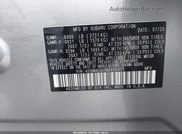 4S4WMARD7M3400471 2021 SUBARU ASCENT Silver 