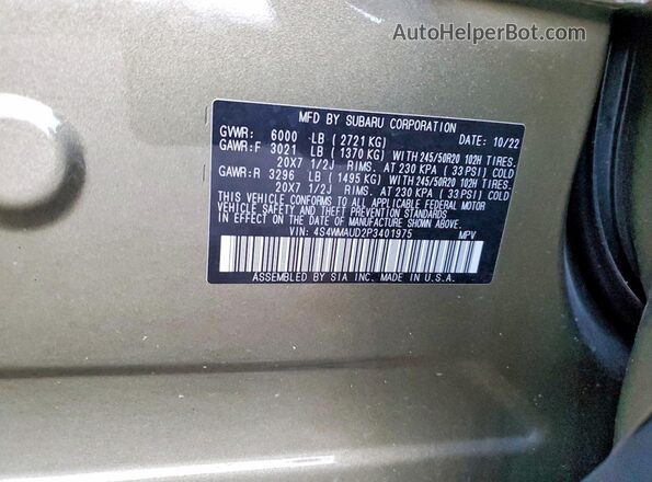 4S4WMAUD2P3401975 2023 SUBARU ASCENT Green Панорамний вид салону 360°