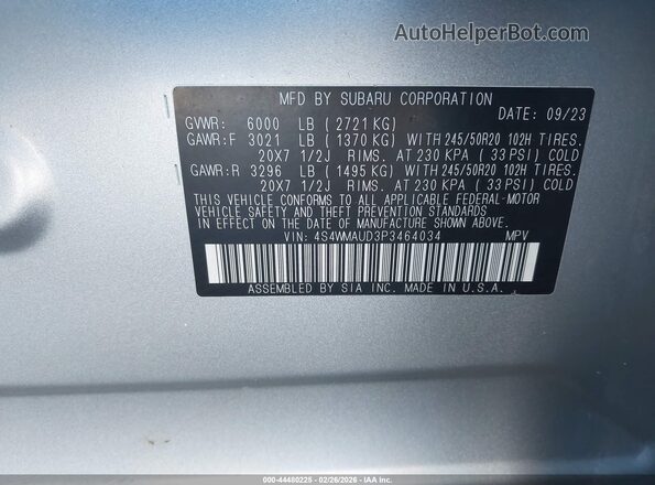 4S4WMAUD3P3464034 2023 SUBARU ASCENT Silver Engine compartment view