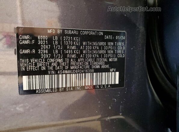 4S4WMAUD6R3416398 2024 SUBARU ASCENT Gray 