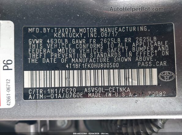 4T1BF1FK0HU800500 2017 TOYOTA LE Серый Вид подкапотного пространства