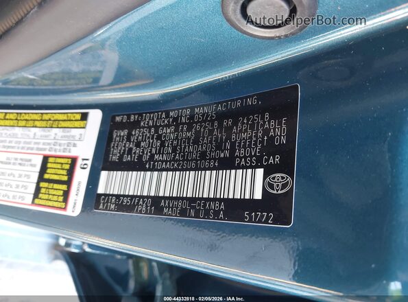 4T1DAACK2SU610684 2025 TOYOTA LE Blue Շարժիչի բաժամունքի տեսք