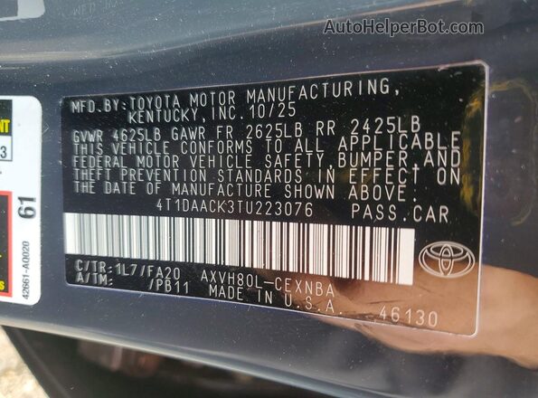 4T1DAACK3TU223076 2026 TOYOTA LE Gray Вид підкапотного простору