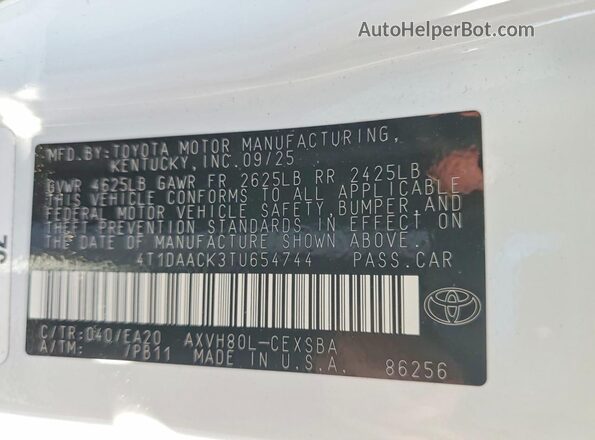 4T1DAACK3TU654744 2026 TOYOTA CAMRY White 