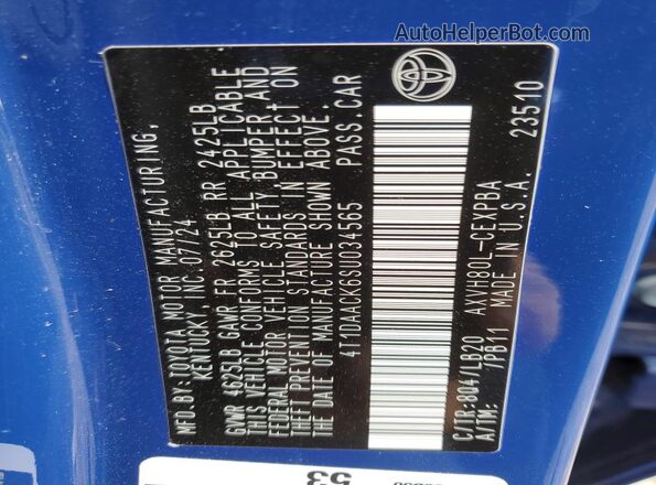4T1DAACK6SU034565 2025 TOYOTA CAMRY Blue Widok komory silnika