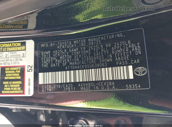 4T1DAACK9SU638062 2025 TOYOTA CAMRY Black Engine compartment view