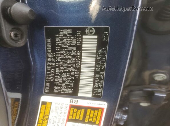4T1DZ1FB9LU048868 2020 TOYOTA LIMITED Blue VIN sticker view
