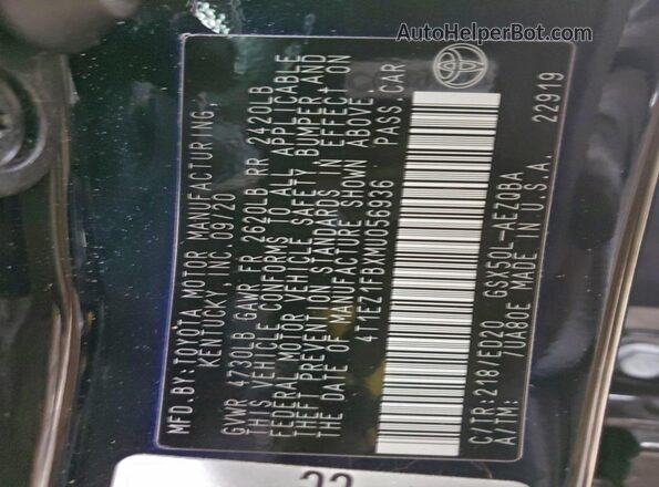 4T1EZ1FBXMU056936 2021 TOYOTA AVALON Black Widok komory silnika