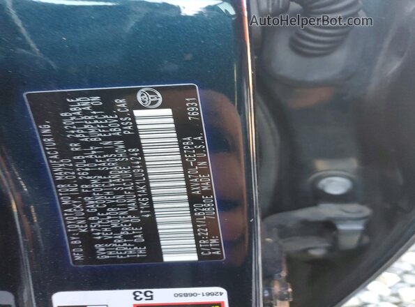 4T1K61AK1LU944248 2020 TOYOTA CAMRY Blue ძრავის განყოფილების ხედი