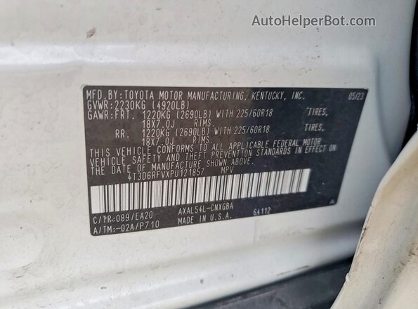 4T3D6RFVXPU121857 2023 TOYOTA LIMITED White VIN sticker view