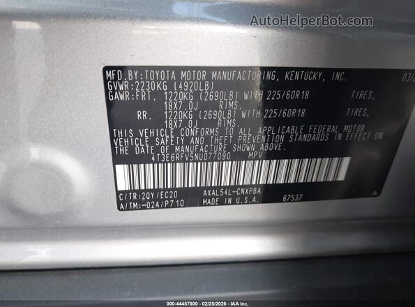 4T3E6RFV5NU077090 2022 TOYOTA RAV4 HYBRID Gray Engine compartment view