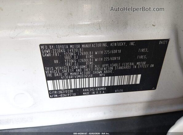 4T3E6RFVXMU036548 2021 TOYOTA RAV4 HYBRID White Engine compartment view