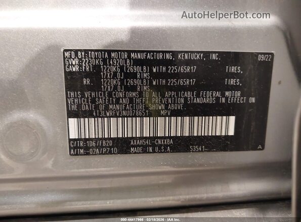 4T3LWRFV3NU078651 2022 TOYOTA LE Silver Engine compartment view