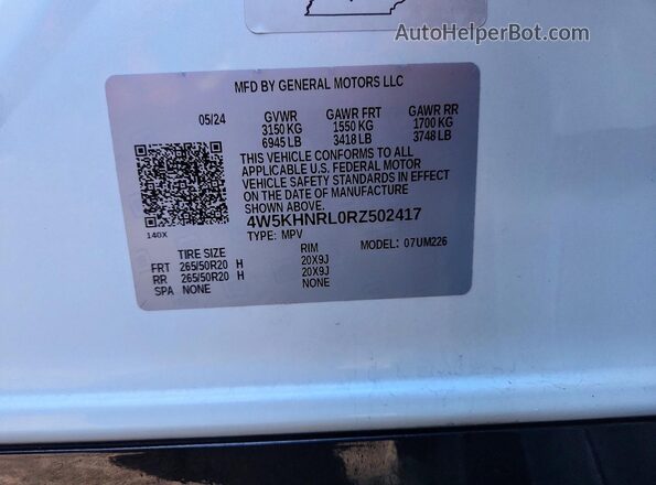 4W5KHNRL0RZ502417 2024 ACURA ZDX White Вид наклейки з VIN-кодом