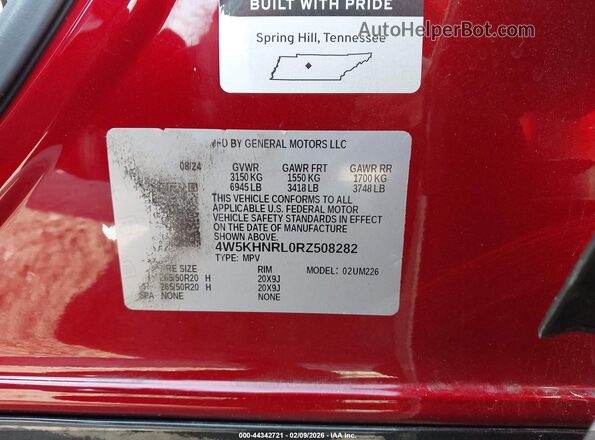 4W5KHNRL0RZ508282 2024 ACURA ZDX Red ძრავის განყოფილების ხედი